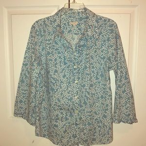 Talbots blue and white blouse